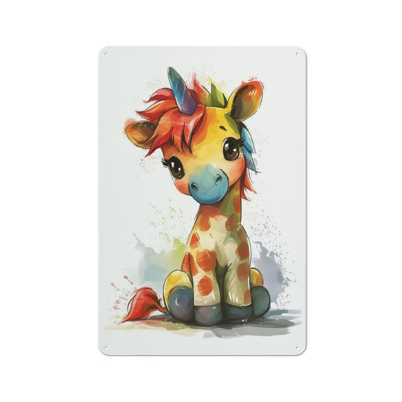 Junmoney Rainbow Giraffe Unicorn Shop Front Style Metal Wall Decor 30X20cm, Vintage Metal Sign For Tea Room, Shop Wall Or Breakfast Area
