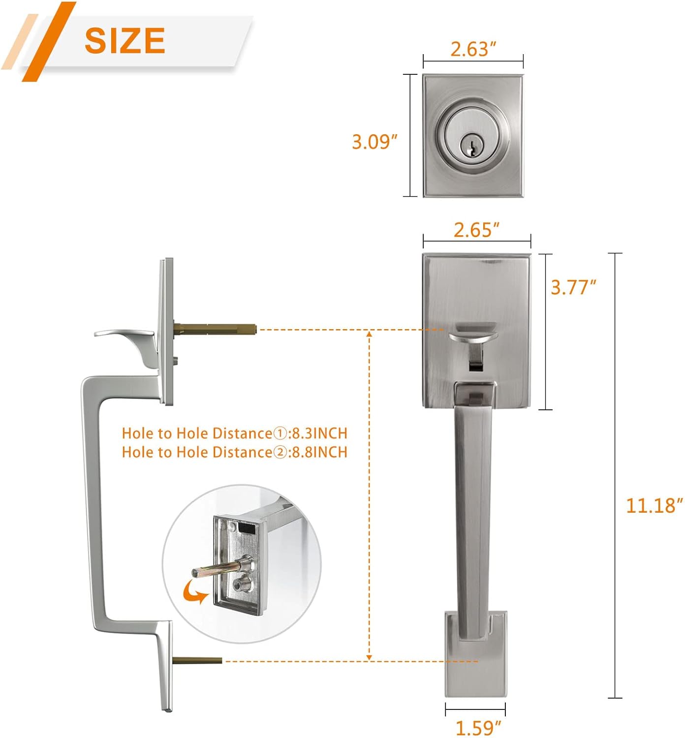 Natsukage Front Door Handle Set Heavy Duty Entry Door Lock Set Satin Nickel Entrance Handle Set with Lock, with Single Cylinder Deadbolt and Lever Handle, Reversible for Right & Left Handed Doors