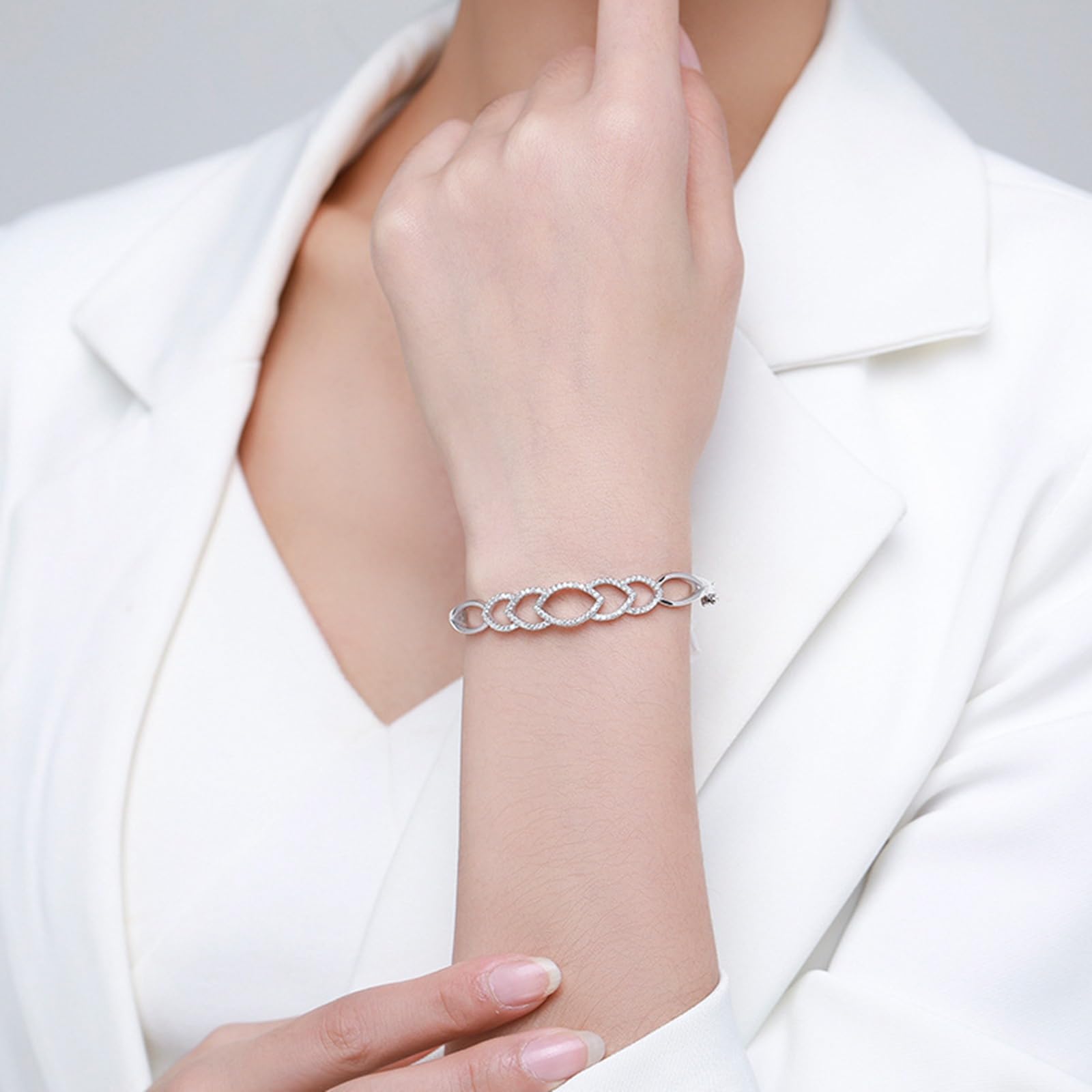 Pulseras huecas de mejor amiga para mujer con moissanita, pulseras para parejas, oro blanco de 9K/14K/18K/Pt950, 17CM, Oro blanco, Moissanite