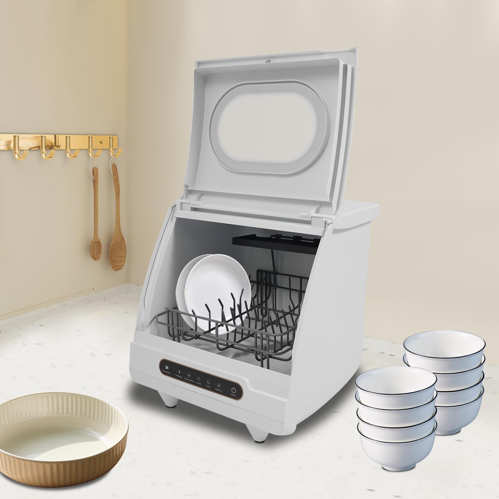 Lavastoviglie da tavolo, mini lavastoviglie portatile, mini lavastoviglie con serbatoio dell'acqua da 5 l e 5 programmi, piccola lavastoviglie da tavolo per casa, ufficio, campeggio