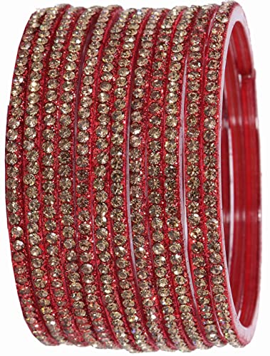 Image of NMII Glass with Zircon Gemstone and Beads Studdded Glossy Finished Traditional Bangle Set For Women and Girls