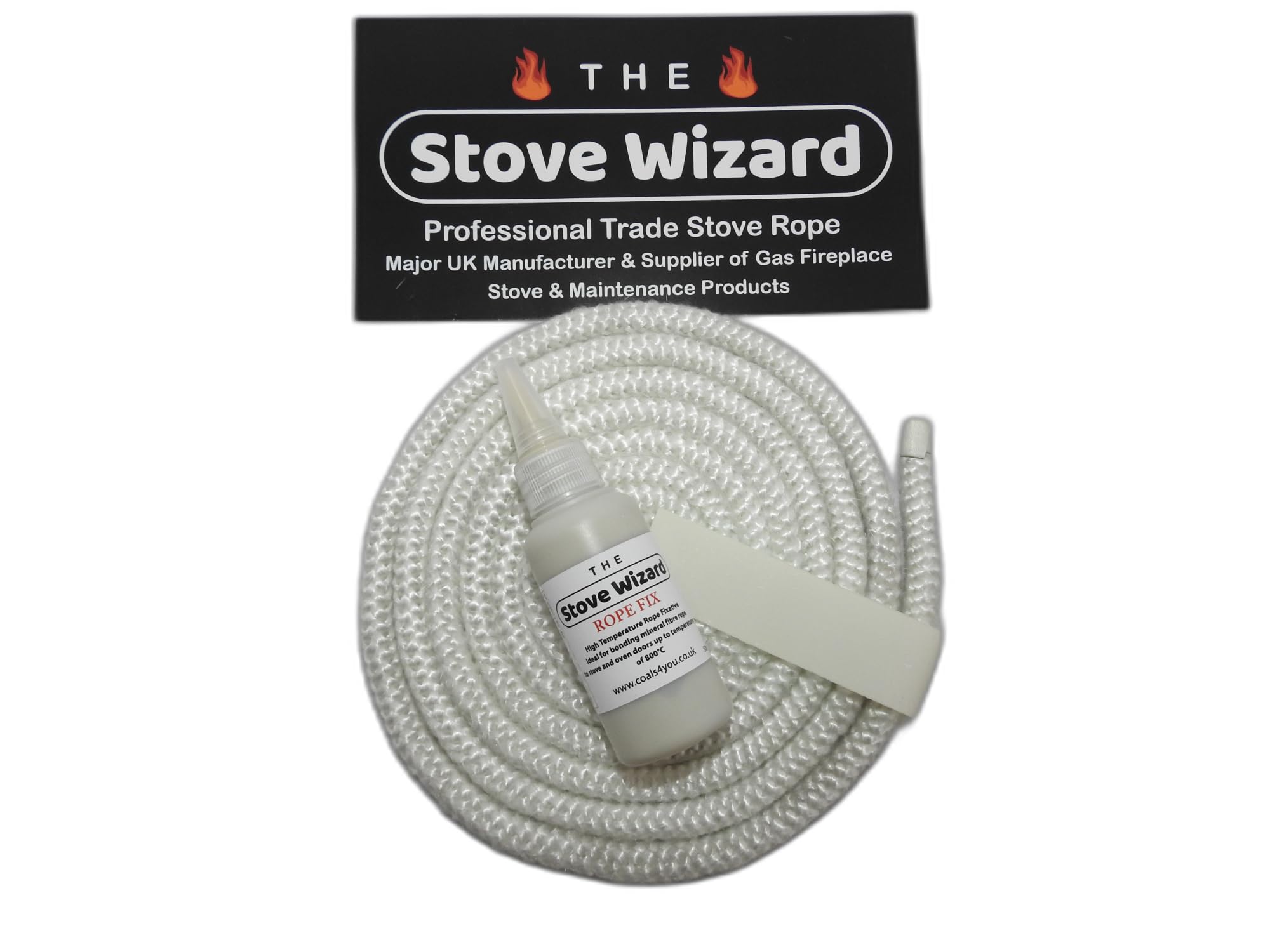 The Stove Wizard Black White Stove Rope Kit – 6Mm X 3.5M With 50Ml Super Seal Adhesive | Heat Resistant Glass Door Seal For Wood Burning Stoves, Flues, Fireplaces, Boilers | Made In The Uk