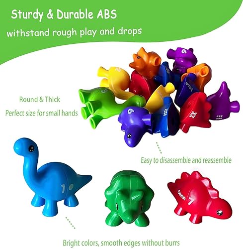 Miniatura 3 de Juguete motor fino a juego de números para niños, 20 piezas de juguete de doble cara para contar y clasificar dinosaurios, herramienta de enseñanza