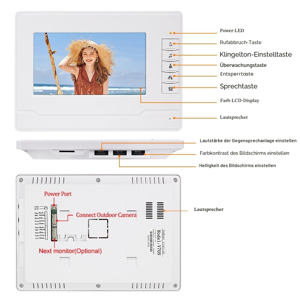 7-Zoll Video Türsprechanlage 2-Familienhaus, 4-Draht Gegensprechanlage, 1 Außenkamera und 2x 7 Zoll Monitor, Türsprechanlage mit Kamera, Zwei-Wege-Audio, Nachtsicht, 25 Klingeltöne