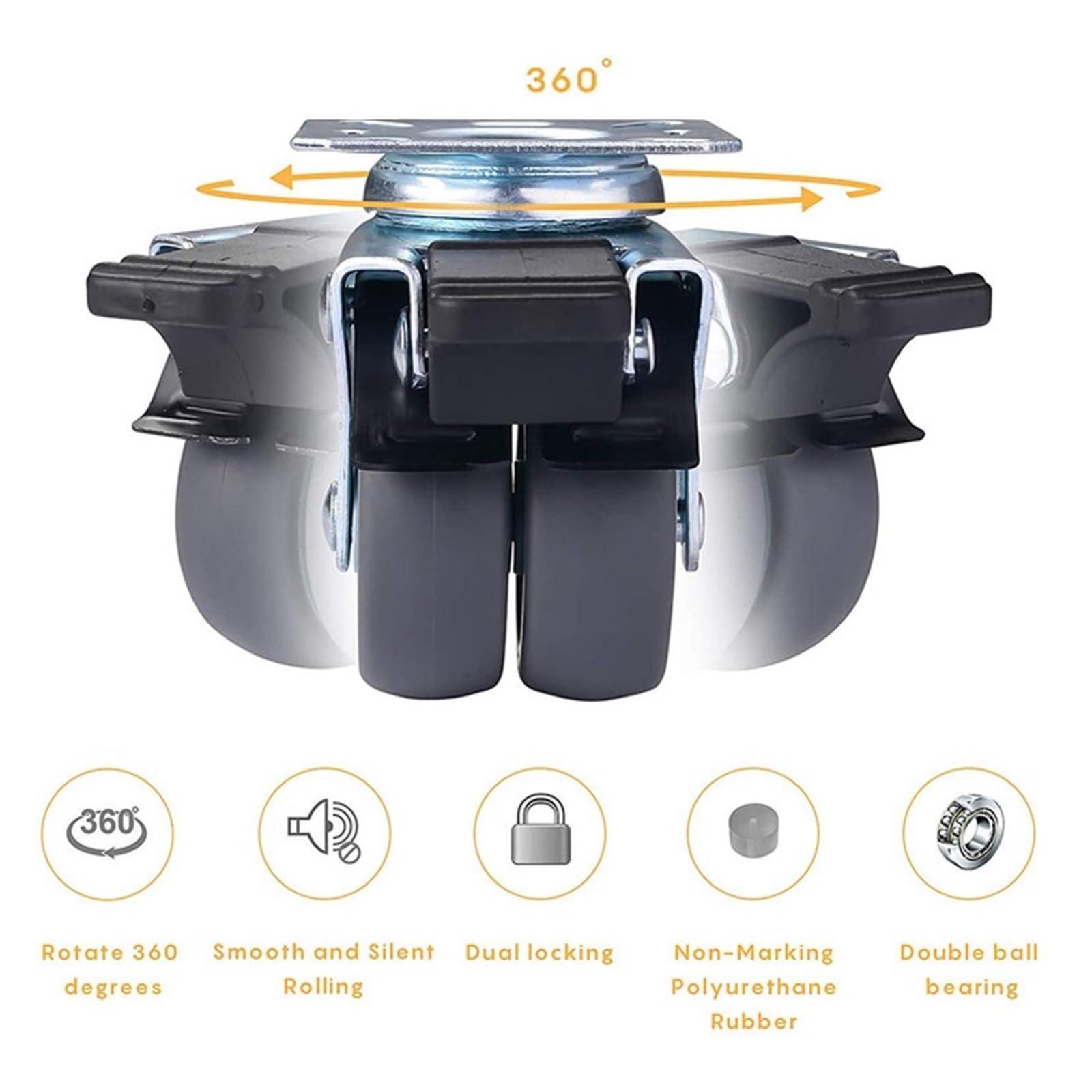 Rueda De Freno De 4 Piezas De 2 Pulgadas, Muebles De Carro De Plataforma | Carro de plataforma, muebles, goma blanda de 2 pulgadas, giro de 360, con freno, rollo suave(Brake and no brake)