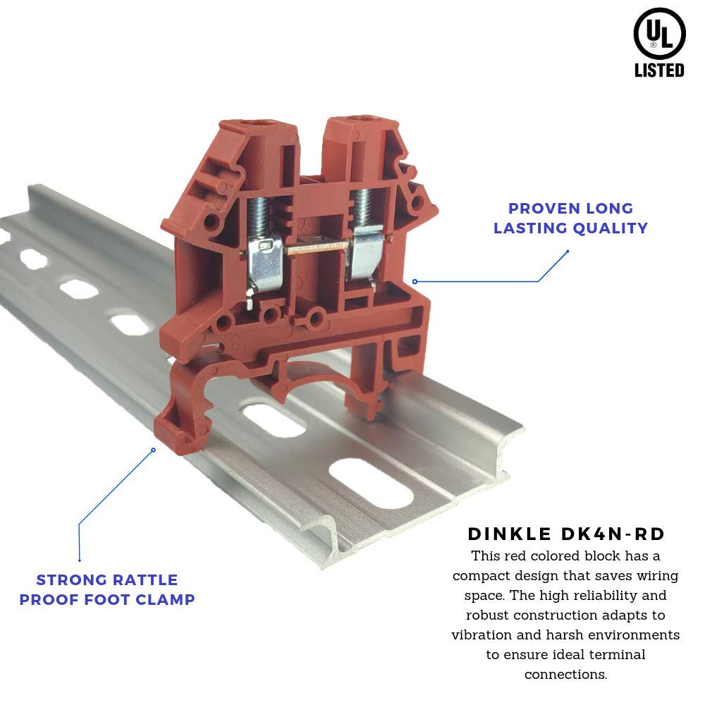Dinkle DK4N-RD DIN Rail Terminal Block, Screw Type UL 600V 30A 10-22AWG, Red (Pack of 100) - Image 4