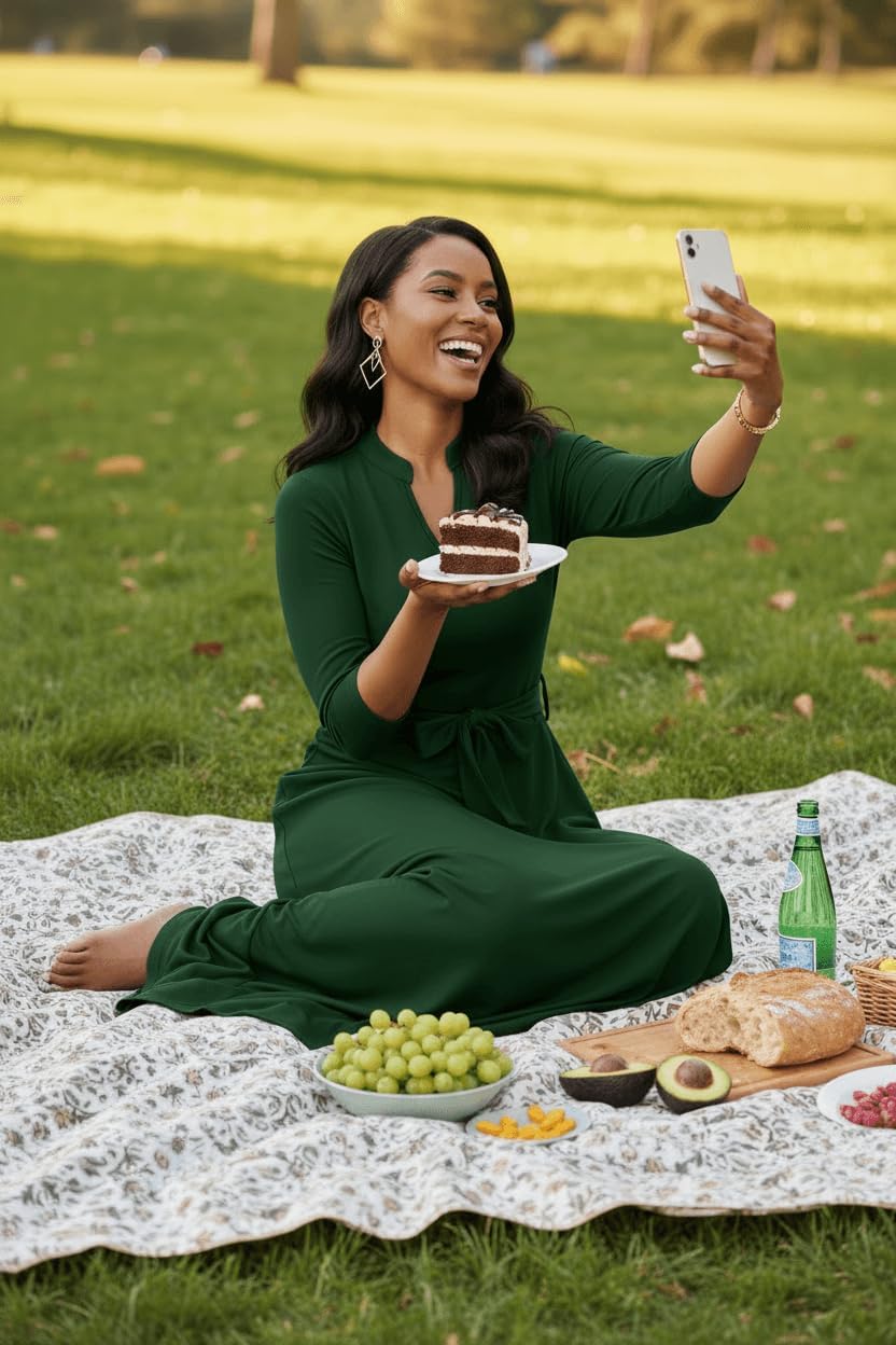 FANDEE Maxi Dress for Women, Casual V Neck 3/4 Sleeve Long Dresses with Pockets - Image 2