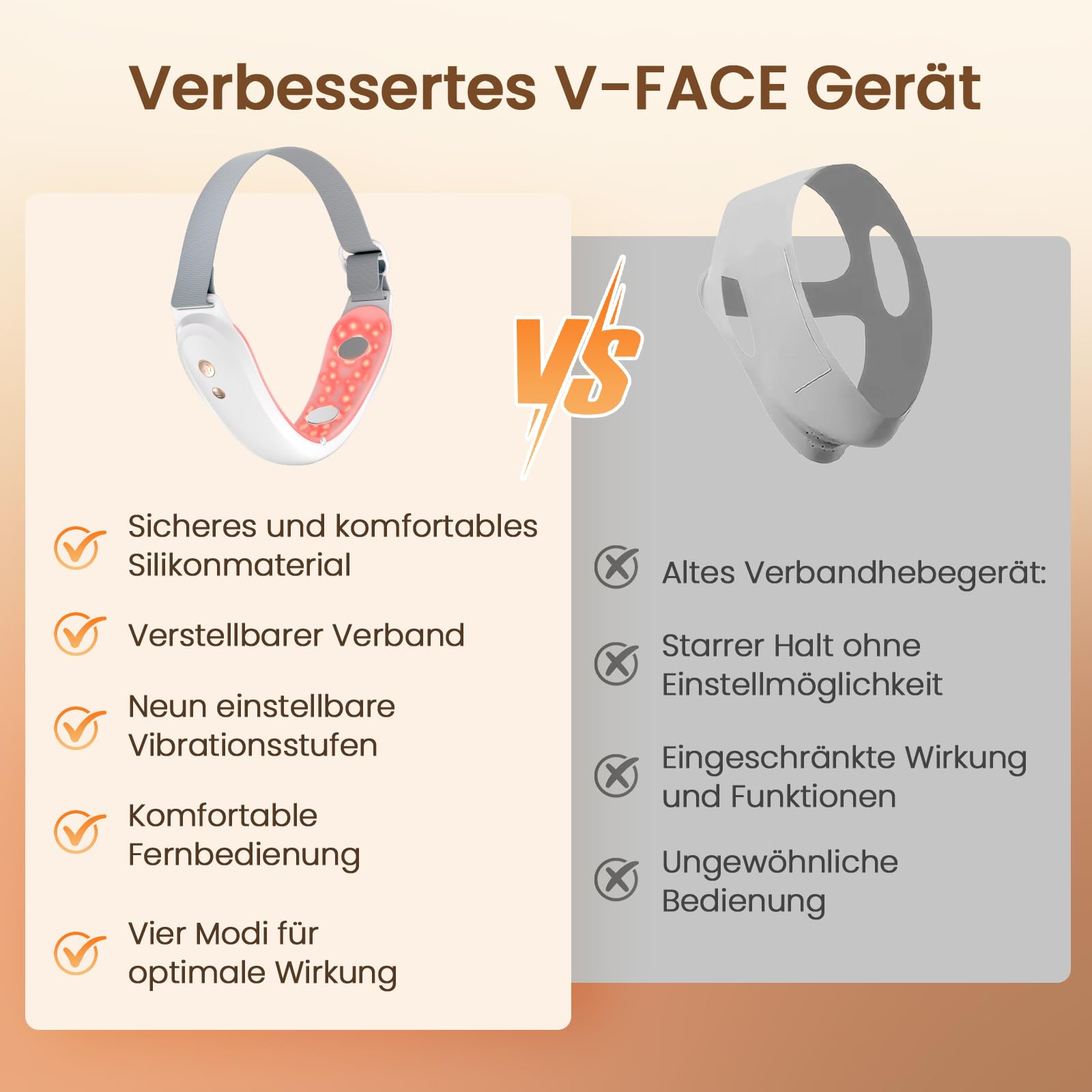Doppelkinn Entferner, Elektrischer V-Form Gesichtsmassager mit 4 EMS-Modi & 9 Intensitätsstufen, 42°C Rot- und Blaulichttherapie, USB-C aufladbar, Face Lifting Gerät gegen Doppelkinn (Weiß)