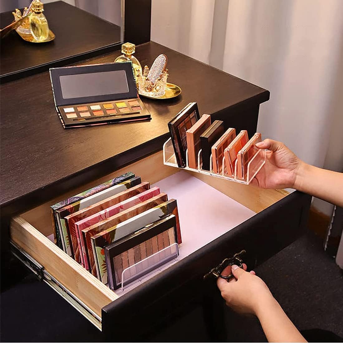 Eyeshadow Makeup Organizer,2 Pack Transparent and Separable 7-Section Divided Plastic for Makeup Organizer Grid Makeup Eyeshadow Lipstick Desktop Cosmetics Rack Eyeshadow Makeup Storage Organiser - Image 2