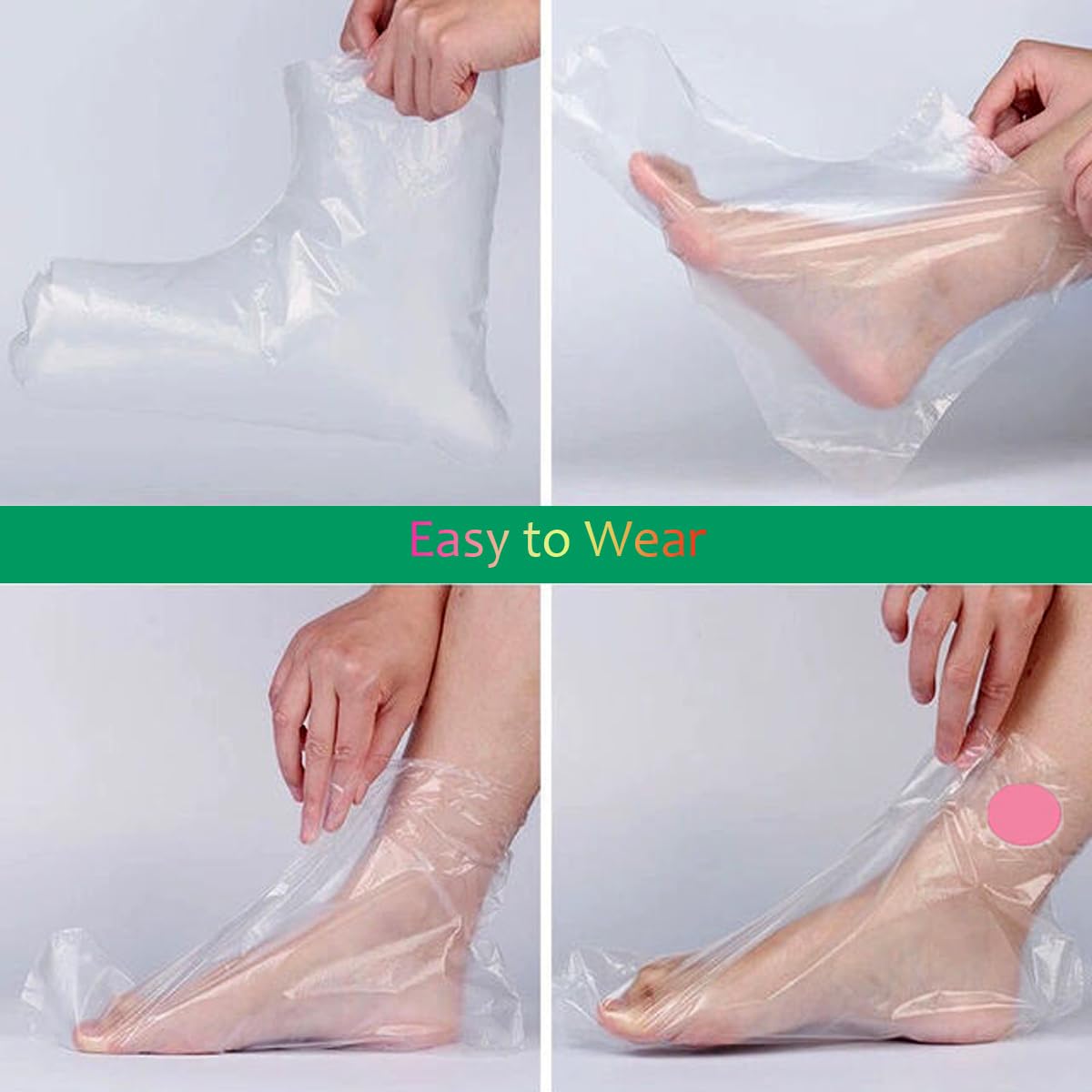 100 sacchetti per piedi e 100 sacchetti per mani con adesivi, fodere in cera paraffina per piedi mani, grandi calze in plastica per terapia termica per piedi e pedicure, trattamento con cera termale