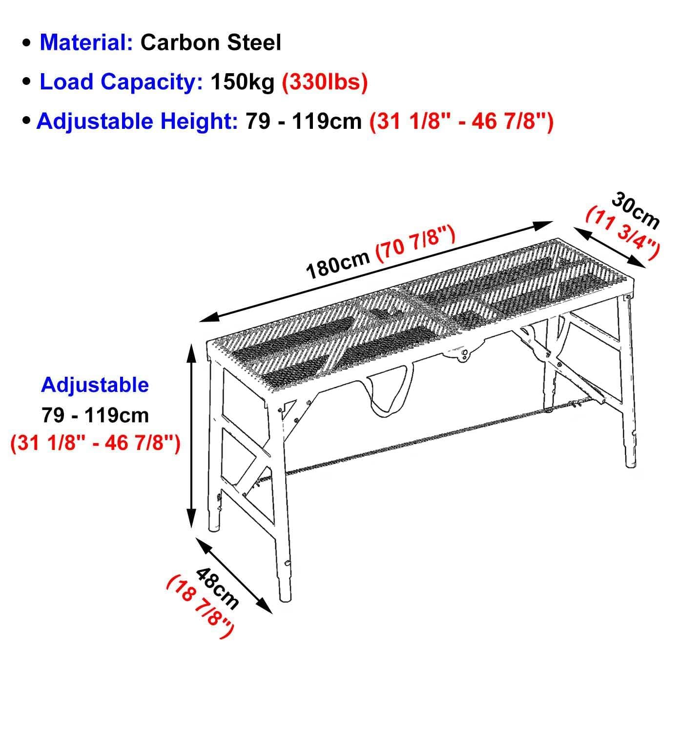 Piattaforma di Lavoro Piattaforma di Ponteggio in Metallo Pieghevole, Scala di Lavoro Antiscivolo, Banco di Lavoro Interno ed Esterno per Gradini, Sgabello per Imbianchini per Verniciatura(Gray,180x30