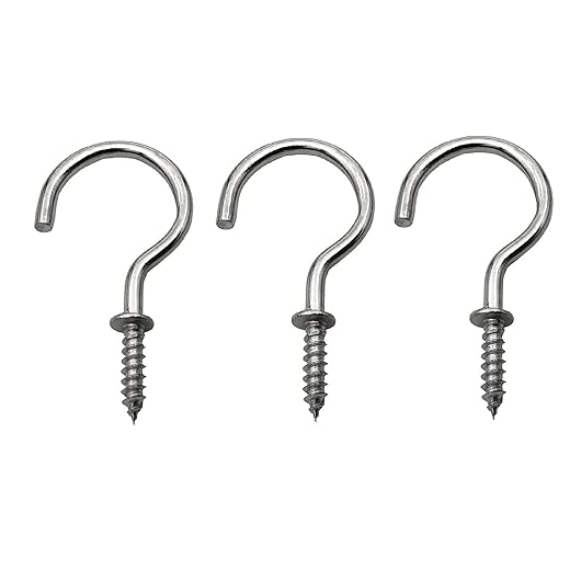 IDEALSV 1-1/4" Screw Ceiling Hooks Stainless Steel Cup Hooks 1-1/4 Inch Screw-in Lights Hooks Plants Hanger Hooks Outdoor and Indoor Hanging (40 Pack)