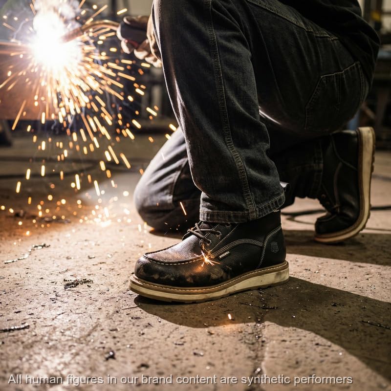 Image of Men's 6 inch Steel Toe Work Boots,Lace Up Moc Toe, Oil /Slip Resistant Industrial Safety Boots