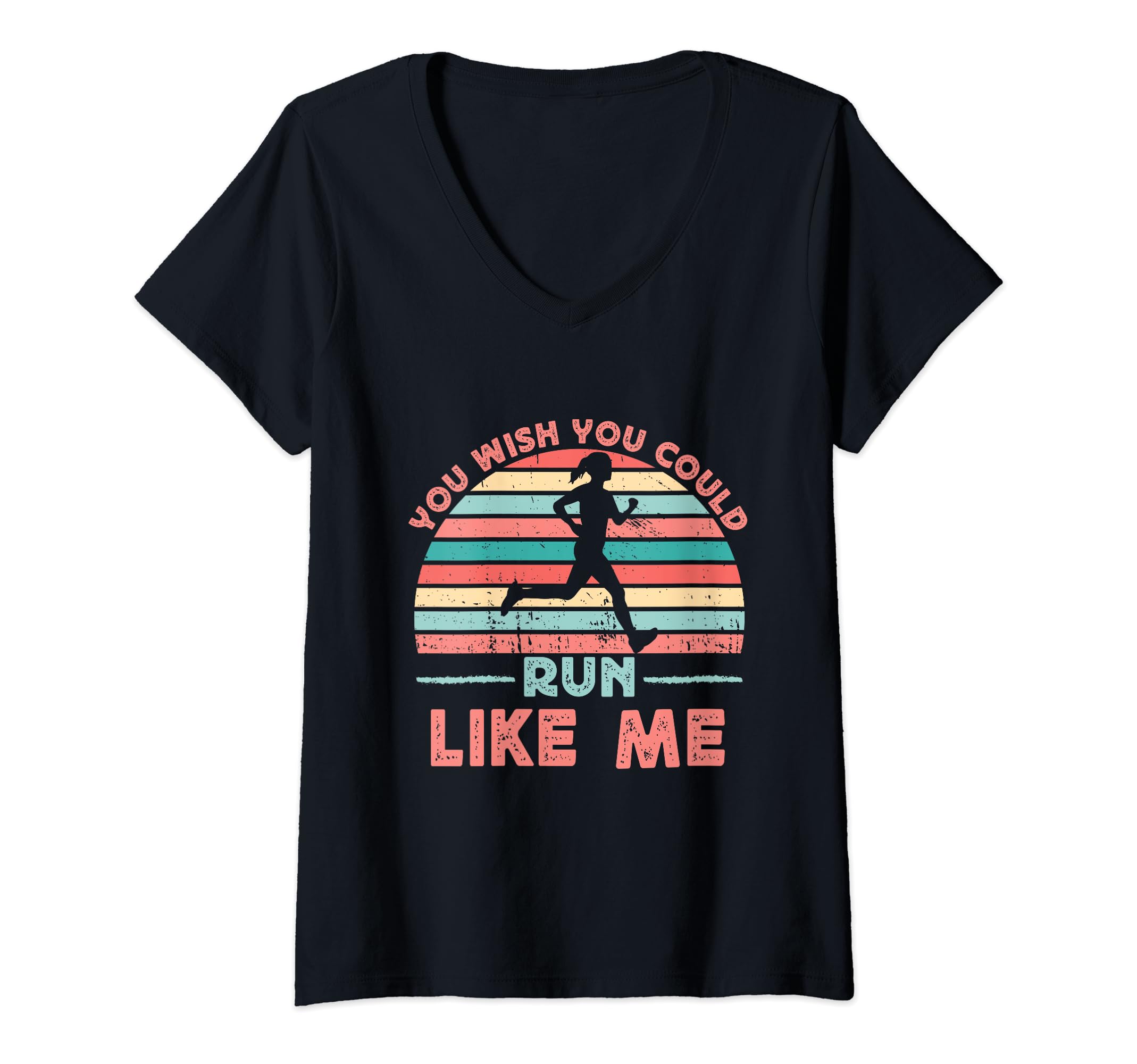 Womens Running Wish You Run Like Girl Marathon Runner V-Neck T-Shirt