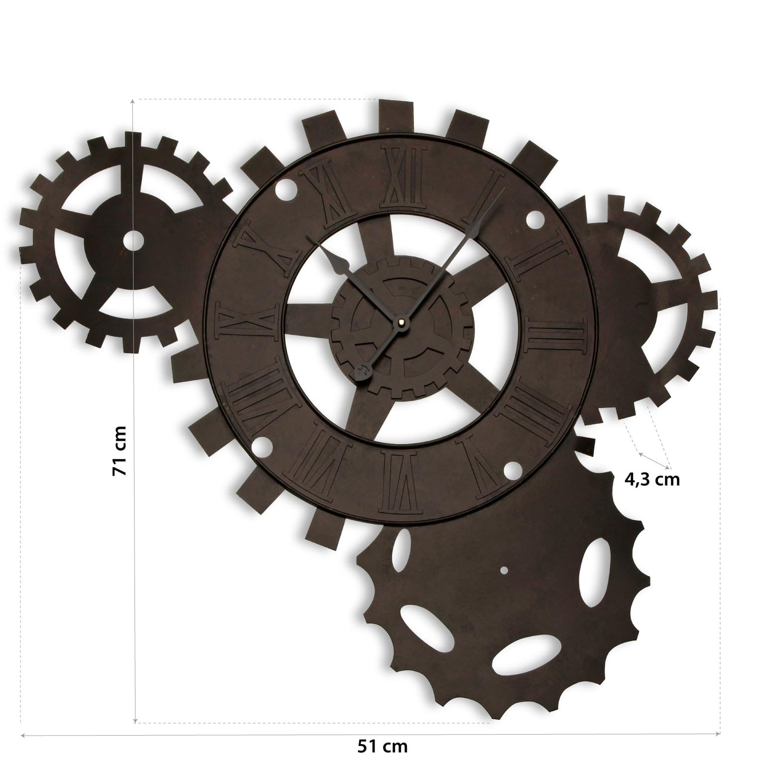 Versa Volga Dekorative Wanduhr für die Küche, das Wohnzimmer, Esszimmer oder Schlafzimmer, Maßnahmen (H x L x B) 71 x 4,3 x 51 cm, Metall, Farbe: Braun und Schwarz