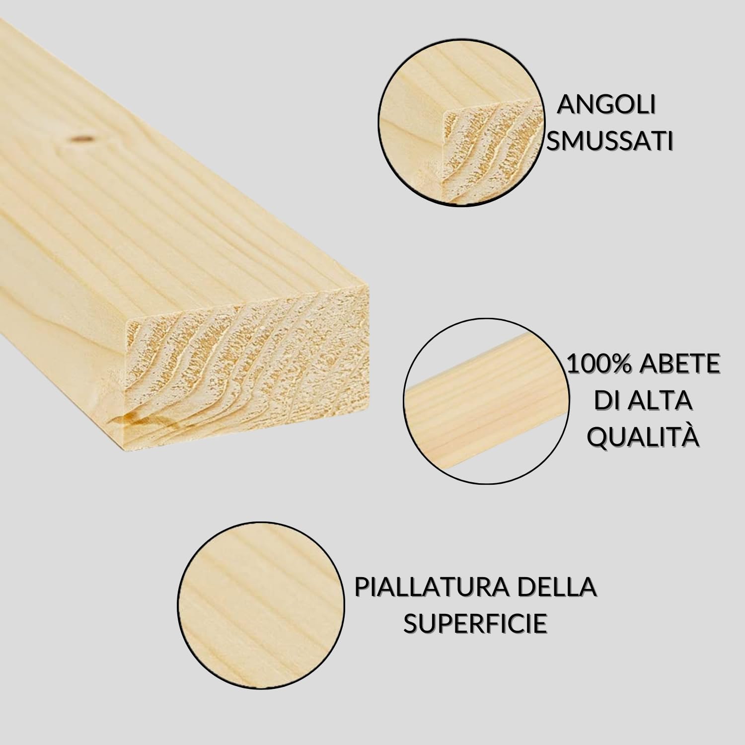 TWE Listelli Legno Massello Abete x 3 Metri Piallati su Quattro Lati con Smusso su Spigoli Made in Italy Confezione da 6 pz (20x40) mm