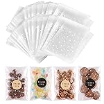 NPLUX 200PACK Self Sealing Cellophane Treat Bags Clear Cookie Bags for Gift Giving with Stickers(White Polka Dot, 4X6INCH)