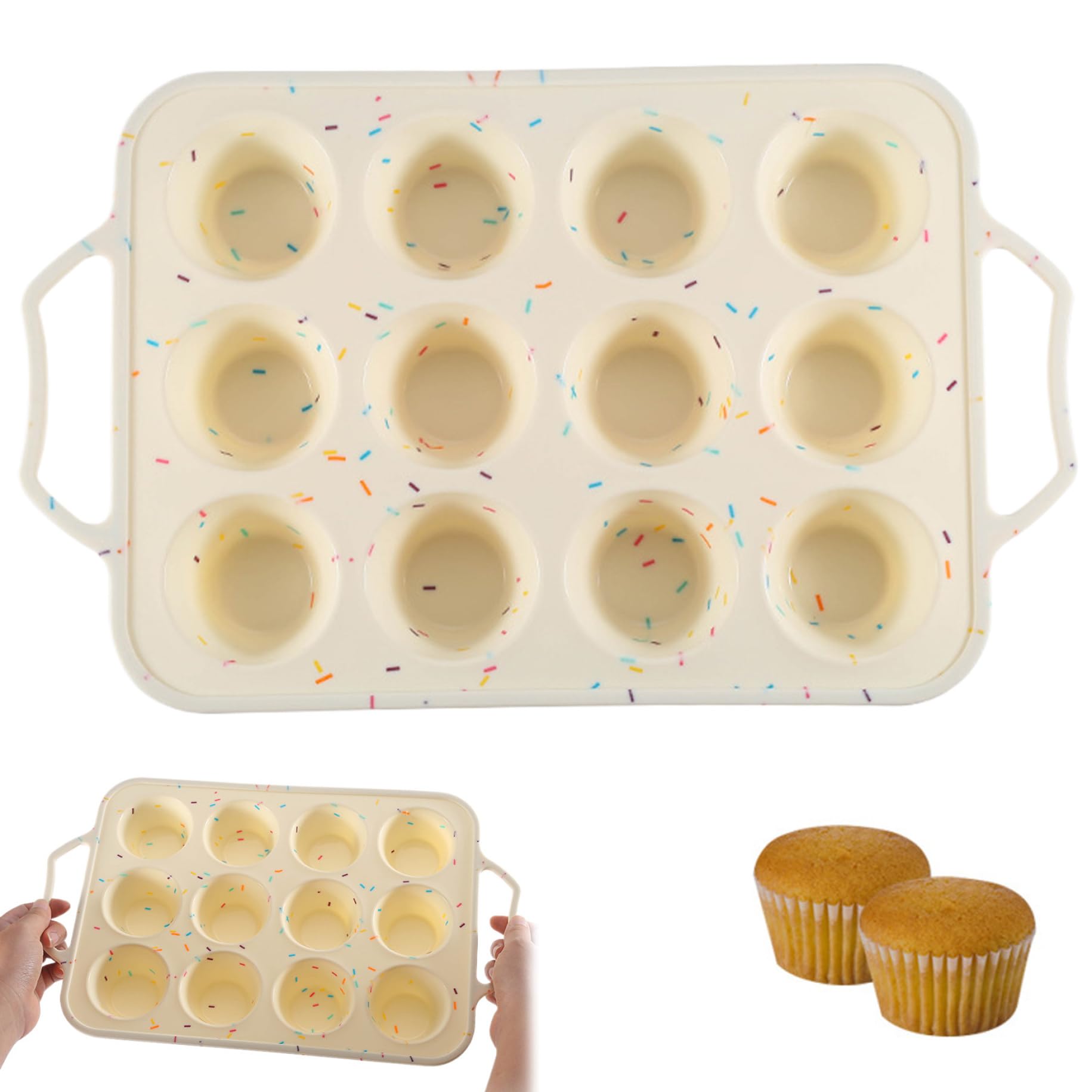Xoeryoy Silicone Muffin Pan 12 Cups Silicone Cupcake Mold Non Stick Muffin Tin with Metal Frame BPA Free Cupcake Pan for Oven Dishwasher Safe