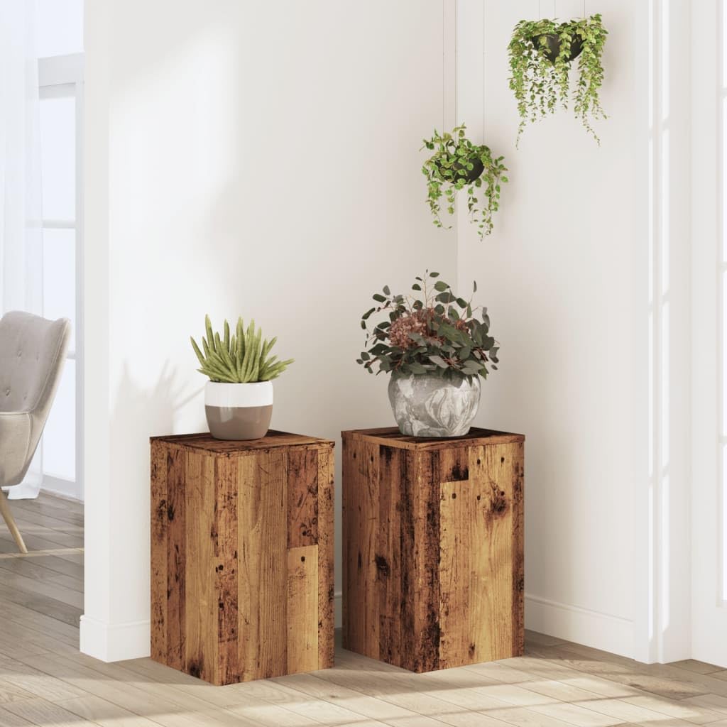 Supporto per piante, 2 pezzi, legno invecchiato, 30 x 30 x 50 cm, composito