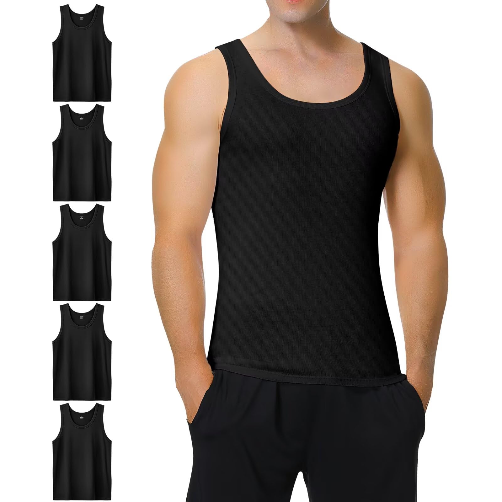 IceReco Canottiera Uomo 100% Cotone (Pacco da 5) Canotta Uomo Palestra Running Sportive Canottiere, Bianco Nero Grigio Marino Oliva, S-5XL
