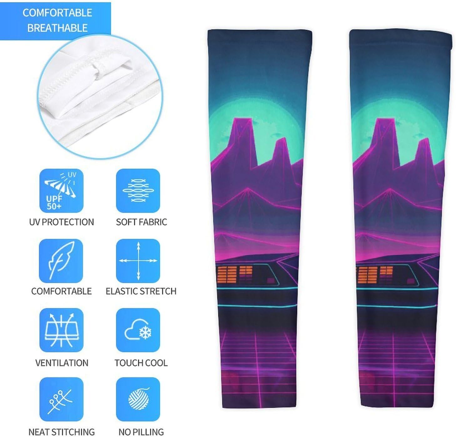 UV Sun Protection Cooling Arm Sleeves XX-Large (xx_l), Compression, Soft | Retrowave Pictures Arm Covers for Sport, Breathable, Tattoo Cover Up, Portable Arm Brace for Women Men