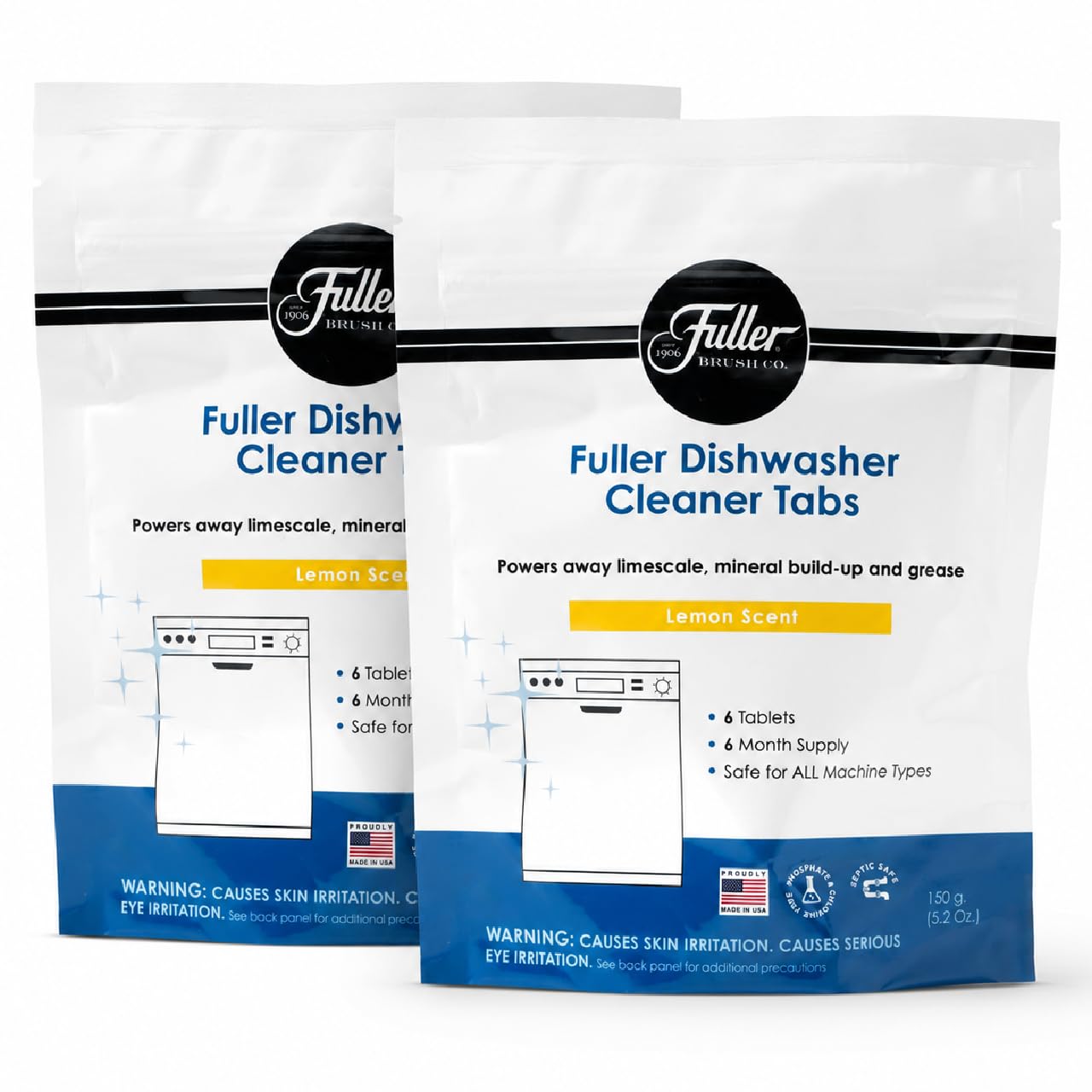 Fuller Dishwasher Cleaner Tabs – Lemon Scent – Eliminates Limescale, Grease &amp; Odors – Septic Safe, Compatible with All Dishwasher Types – (Pack of 2)