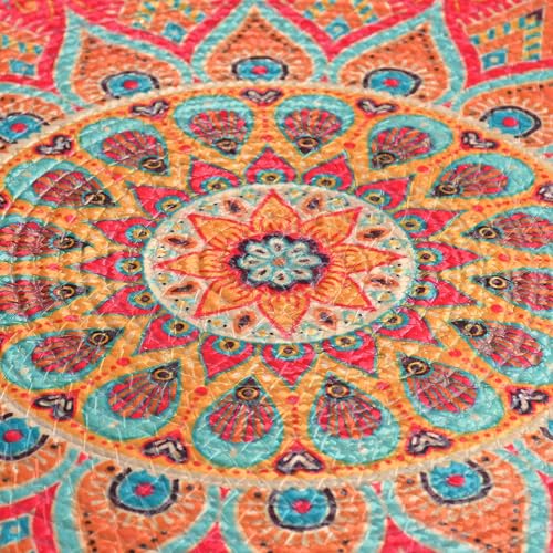 Image of LaVichitra Cotton Table Placemat | Dining Table Mat | Bed Side Table Mat | Cotton Round Shape Placemats | Washable PlaceMat for Shelves & Plant Pots - Pack of 1, Rangoli Print