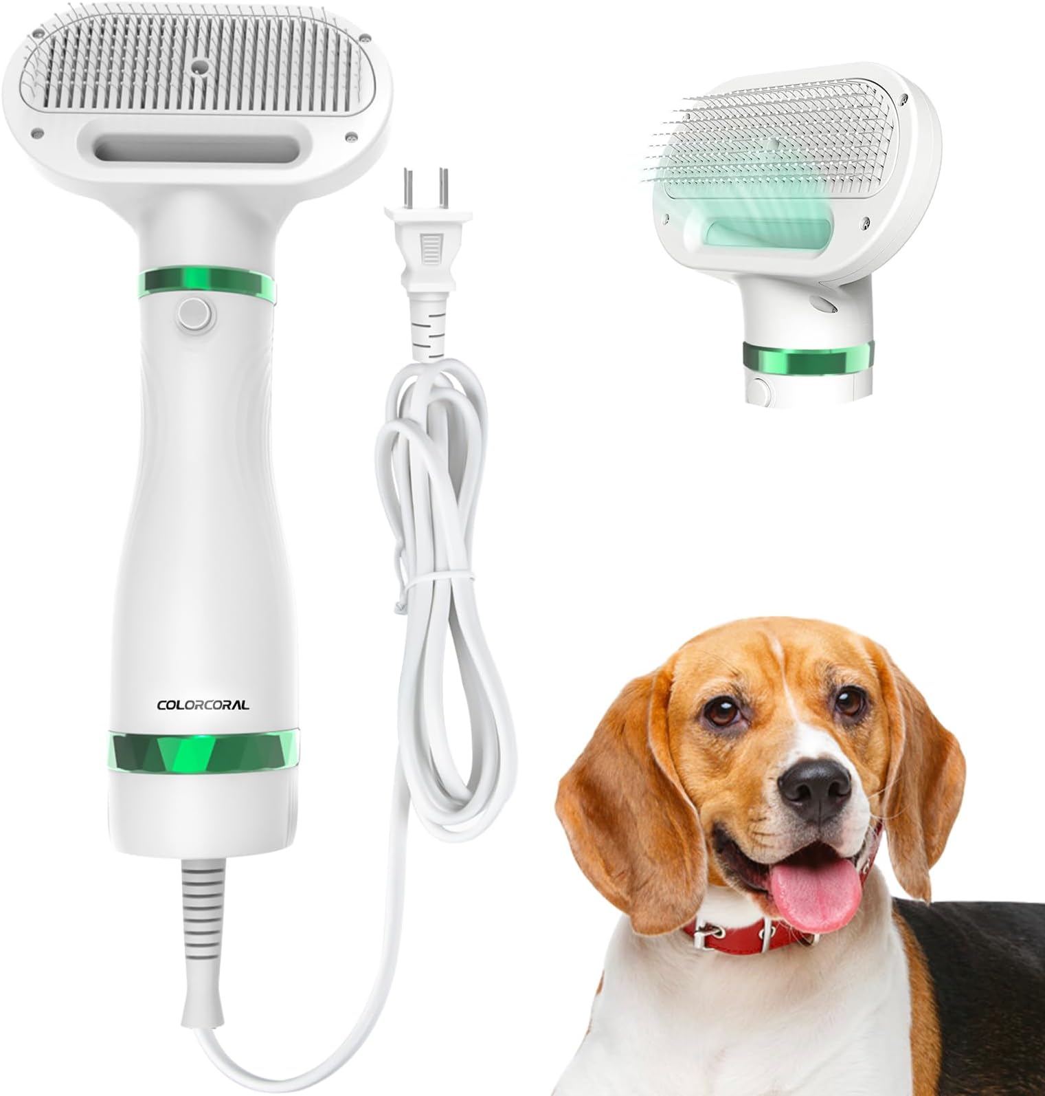 COLORCORAL Pet Hair Dryer 2 in 1 Pet Grooming Dryer with Slicker Brush, Adjustable 3 Temperature Settings for Small and Medium Dogs and Cats