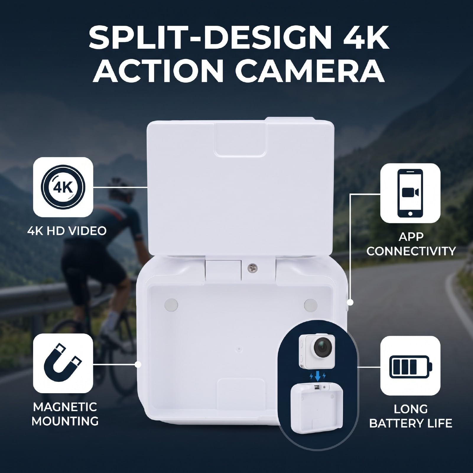 Cuifati Caméra d'action 4K, Conception Magnétique Détachable, Écran