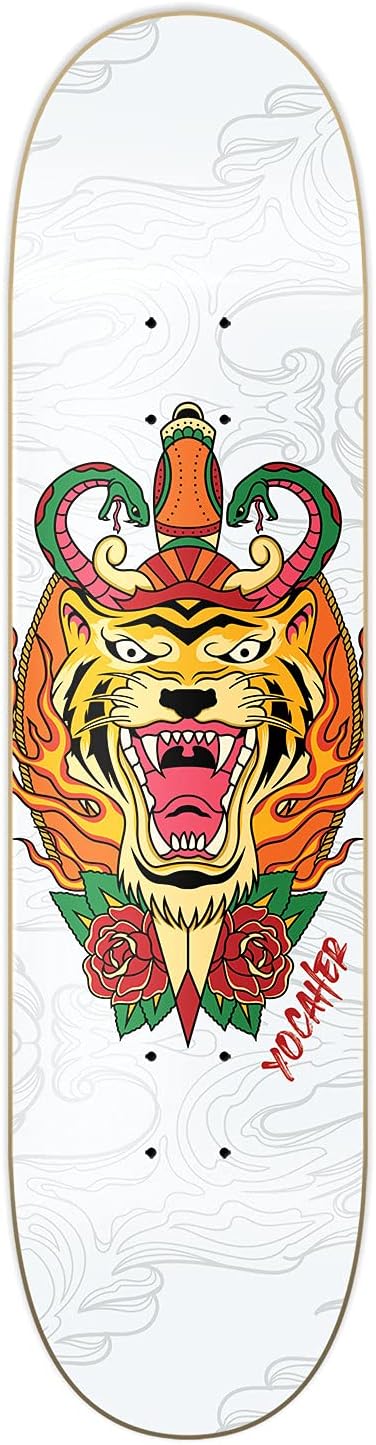Yocaher Professional Graphic Skateboard Deck, Size 7.5", 7.75", 8.0“, 8.25” and 8.5“ Decks - Flaming Tiger