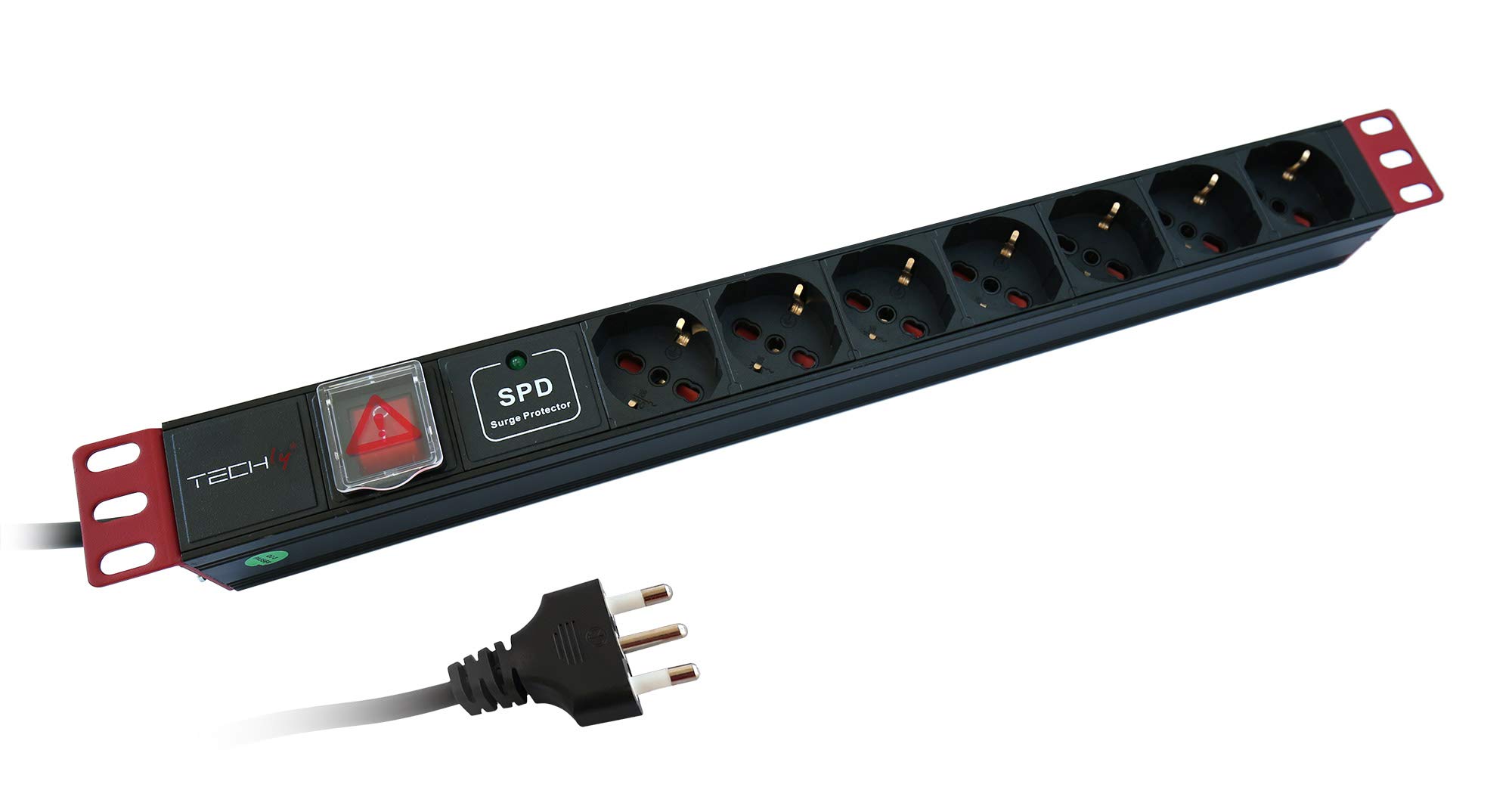 Techly Professional 109566 - Regleta de 7 enchufes (19", con limitador de sobretensión), color negro