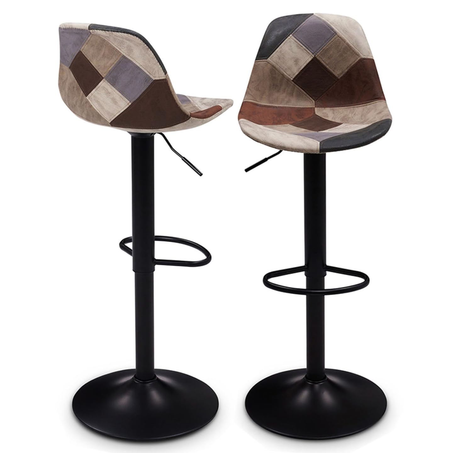 IDMarket - Set di 2 sgabelli da bar KARL patchwork in marrone, grigio e beige con gambe nere