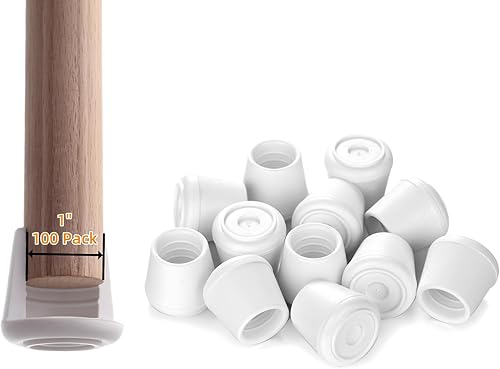 Miniatura 38 de Furnigear Tapas para patas de silla, puntas de goma antideslizantes de 1-1/2 pulgadas de diámetro interior, protectores de suelo redondas blancas