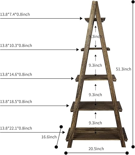 Miniatura 3 de Estante de escalera, estantes de madera para plantas de 5 niveles, estante de exhibición de flores rústicas, estante de almacenamiento