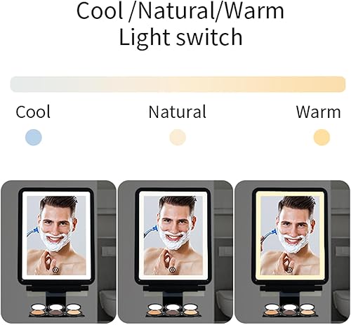 Miniatura 2 de Cayomi Espejo de ducha grande sin niebla para afeitarse con luz LED, espejo antivaho con iluminación de 3 colores, espejo de afeitado sin niebla con