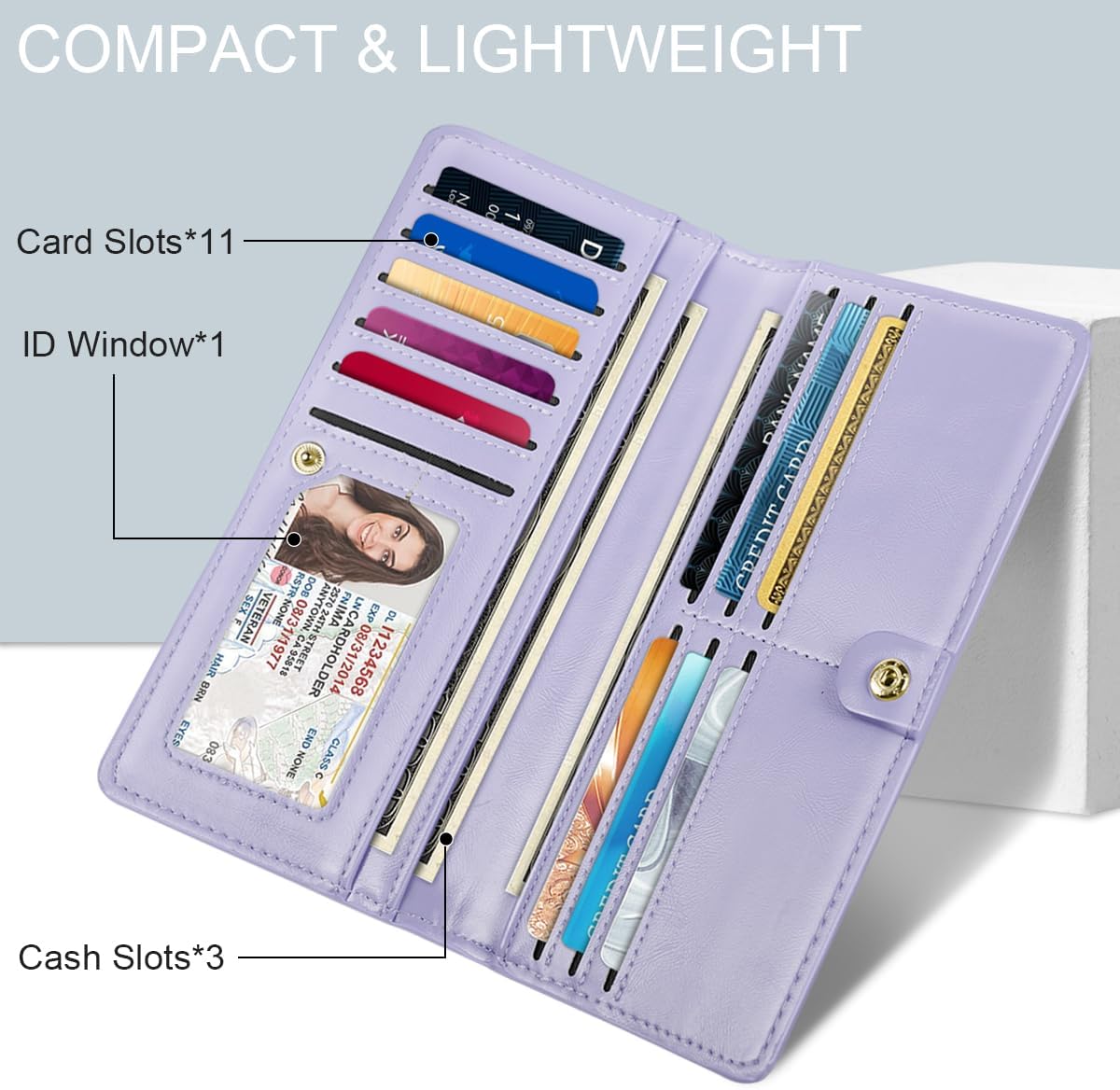 Ultra Slim Womens Wallet Minimalist Thin Long Leather Bifold Wallet RFID Blocking Card Holder Organizer with Zipper Coin Pocket Ladies Girls Gift Purse, White Daisy - Image 2