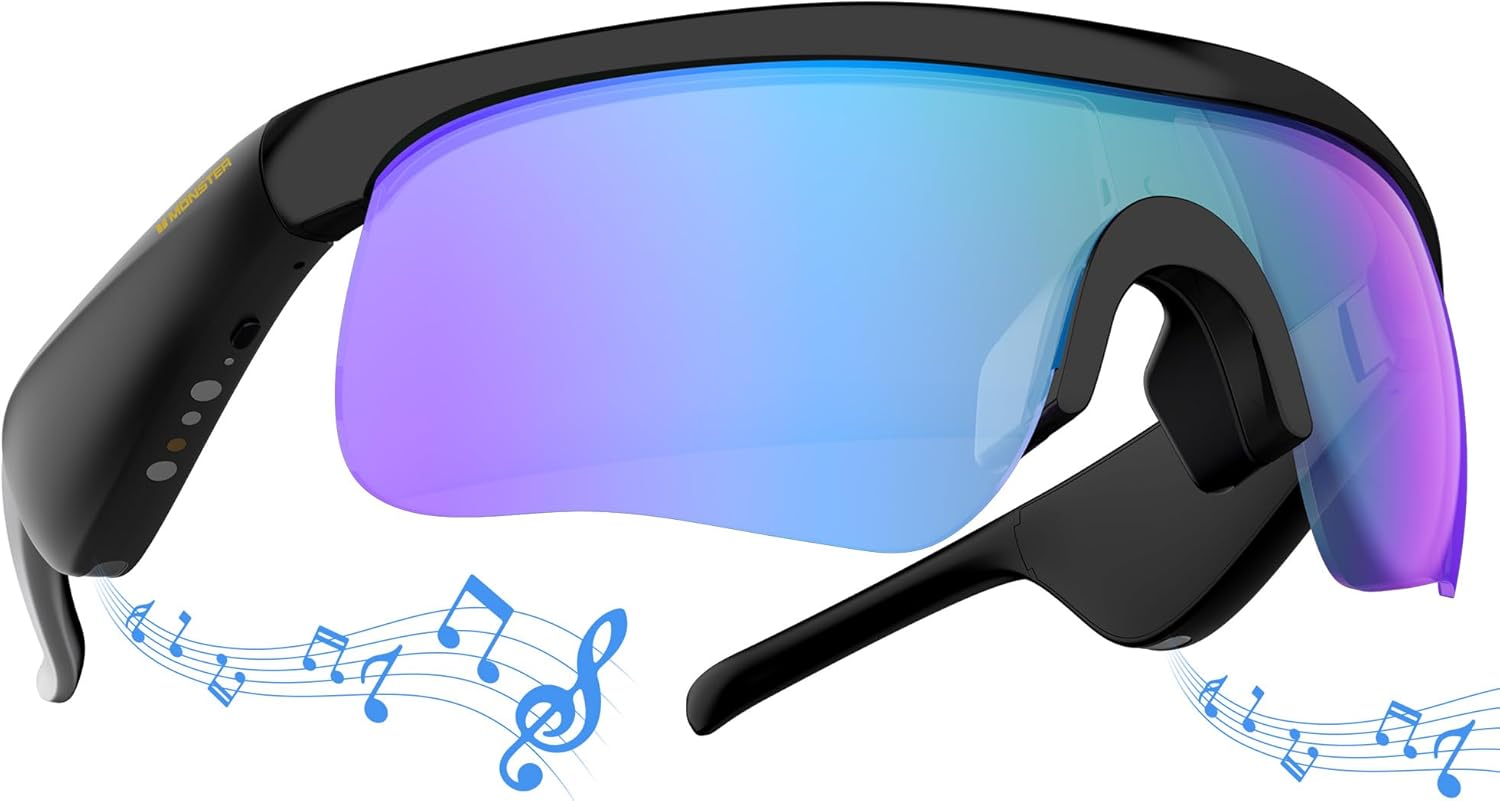 Monster 2025 Upgraded Smart Bluetooth Glasses for Men Women,Bluetooth 5.3 Sunglasses with Open Ear Speaker, Magnetic Charging Polarized Sunglasses, Indoor/Outdoor UV400 Protection for Cycling Athletic