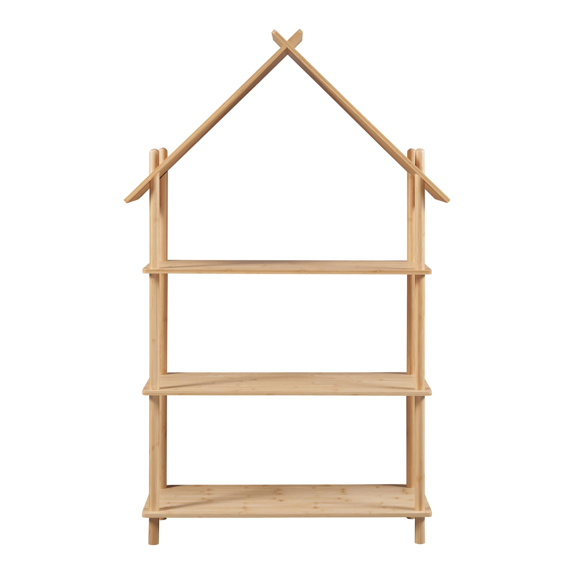 [en.casa] Librería Infantil Diseño en Forma de Casa Organizador de Juguetes Estantería para Niños con 3 Estantes para Guardería Sala de Espera Bambú 137 x 90 x 30 cm - Natural