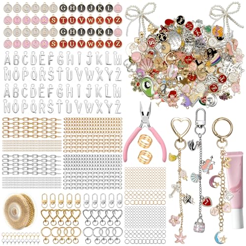 Image of Grnheat 700 Pcs Charms Lip Gloss Keychain Making Kit - DIY Craft with Charms - Key Chain Hooks, Jump Rings, Lobster Clasps, Chains & Tools, Bag Charm Kit - Keychains Make Supplies
