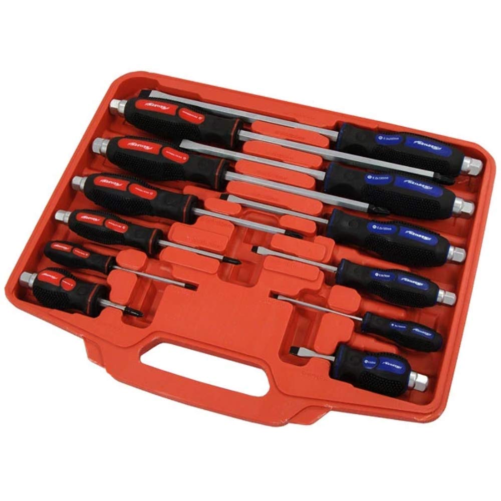 Neilsen CT0710 12pc Pound Thru Screwdriver Set - Flat / Slotted Sizes: 3.2, 5, 6, 8, 9.5mm and Phillips Sizes: PH0, PH1, PH2, PH3, PH4