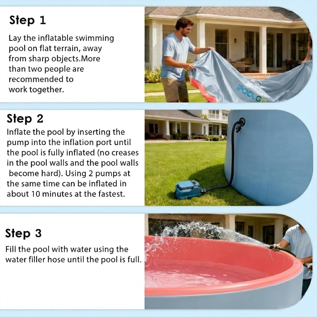 IPOOLGO ‌Extra Large Inflatable Pool, 10.2ft X 48in Extra Large and Thickened Family Inflatable Pool, Suitable for Summer Outdoor Water Party Use.Inflatable Pump and Sand Filter Pump Not Included.