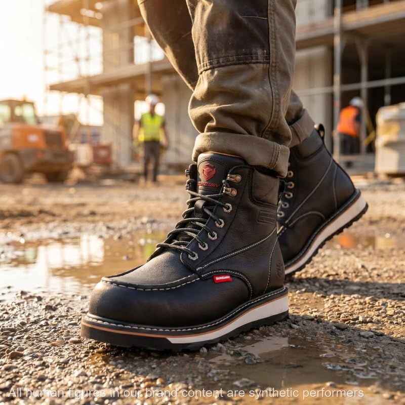 Image of SUREWAY Mens Heavy Duty Soft /Composite /Steel Toe Work Boots for Men-Comfortable,GoodyearWelt,Full Grain Leather,6 in Wedge Moc Toe Construction Boots /Shoes