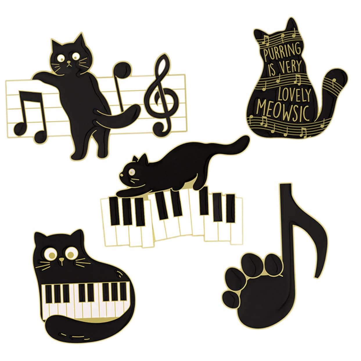 SOIMISS Spilla con nota musicale di gatto spilla natale di natale divertente borsa a spillo perno per zaini gatti Perno del fumetto di cartone animato lega Black