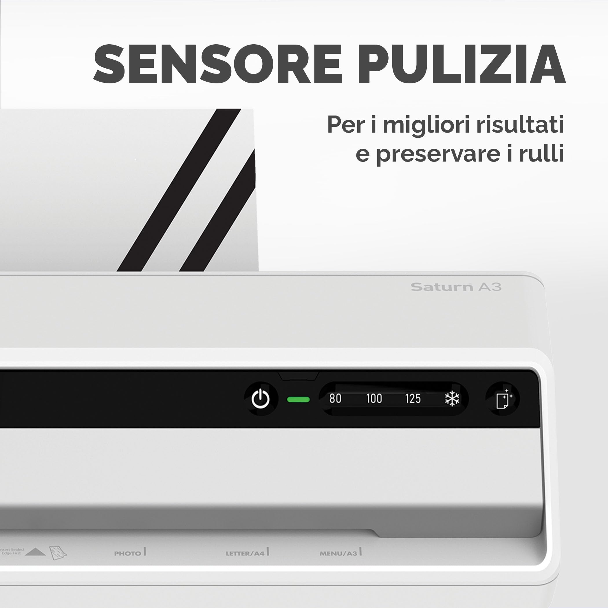 Fellowes Saturn A3 Plastificatrice per piccoli uffici – InstaHeat, pronta in 60 secondi, anti-inceppamento, spegnimento automatico – per pouches 80/100/125 micron – include 10 pouches – casa e ufficio