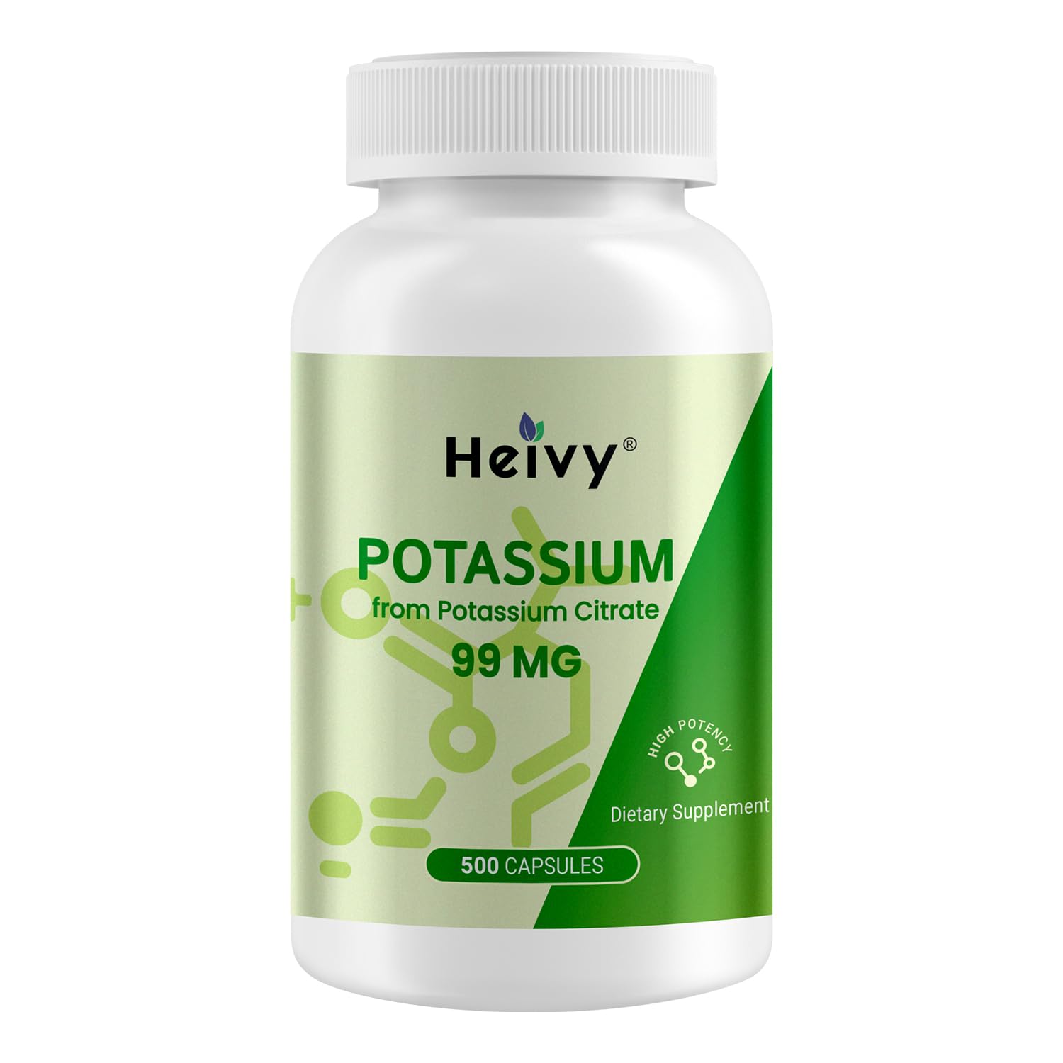 Heivy Potassium Citrate 99mg – 500 Capsules | Potassium Supplement for Electrolyte Support | Vegan, Gluten-Free| Lab Tested | Made in USA Unflavored 500 Count (Pack of 1)