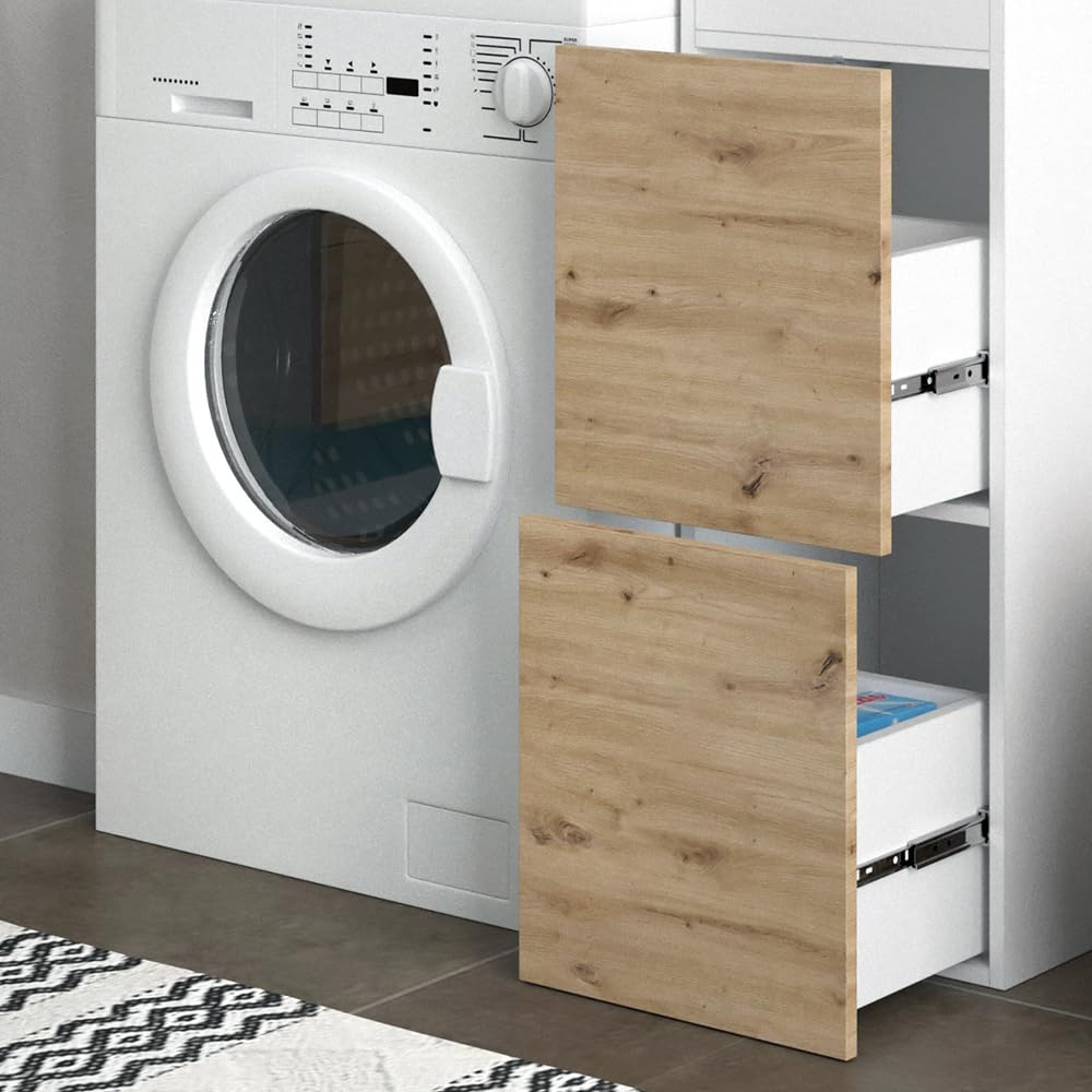 Vicco Armoire Machine à Laver Alf, Blanc, 99x98cm | avec 2 tiroirs, pour un rangement peu encombrant au-dessus de la machine à laver