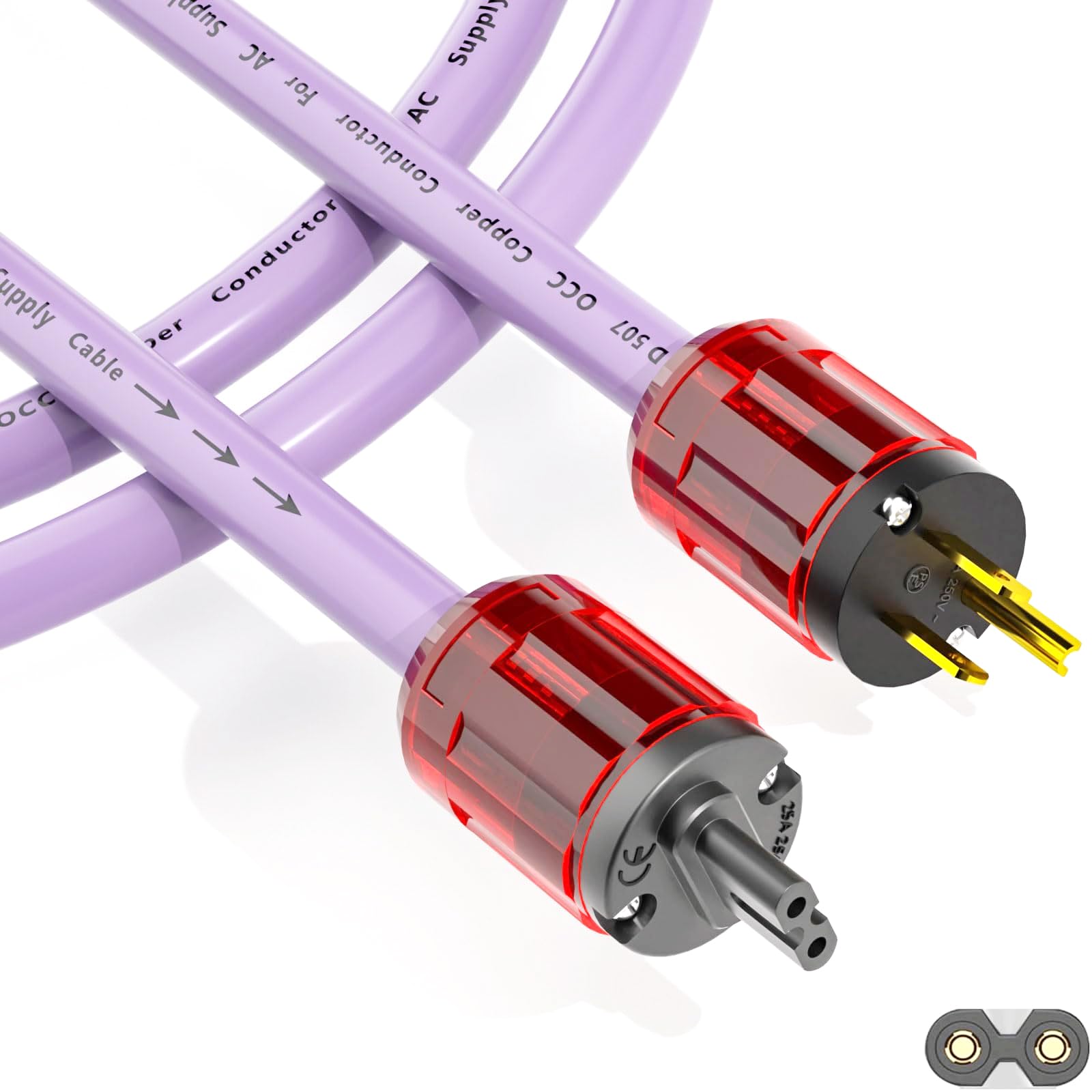 Preffair HiFi Audio Power Cable 4N OFC AC Mains Supply Power Cord, 24K Gold Plated US Plug /IEC320-C7 Female, 125V/15A for Subwoofer, Amplifier, DAC Recorder. (Figure 8 Female, 1.0M / 3.3 Feet)