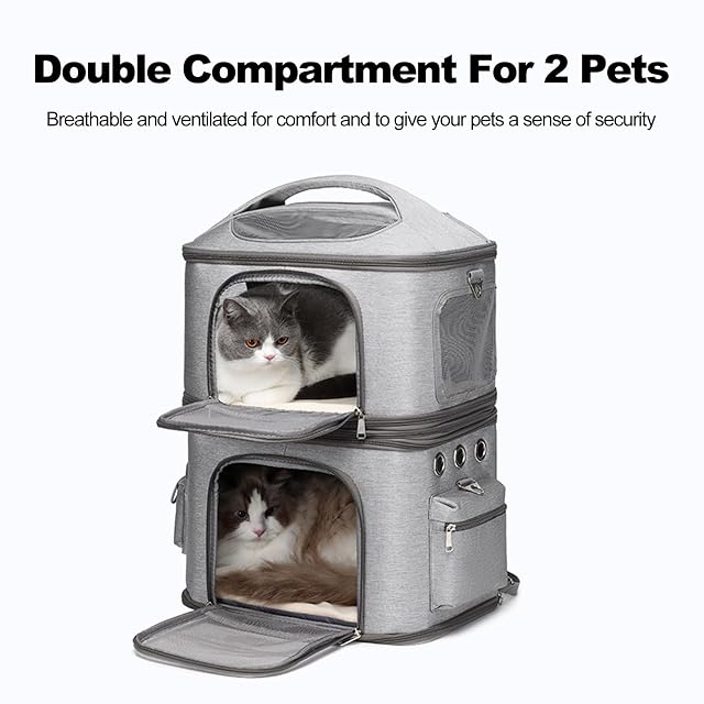 Foto 3 de 8 de Transportín para Gatos, Mochila Doble para Gatos para 2 Gatos