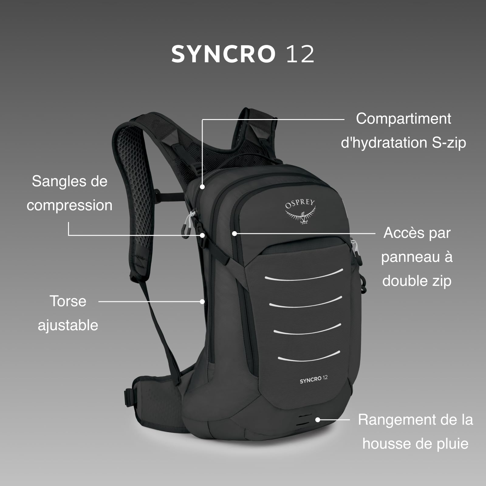 Osprey Syncro Sac à dos de vélo homme, 12L, Raven Black