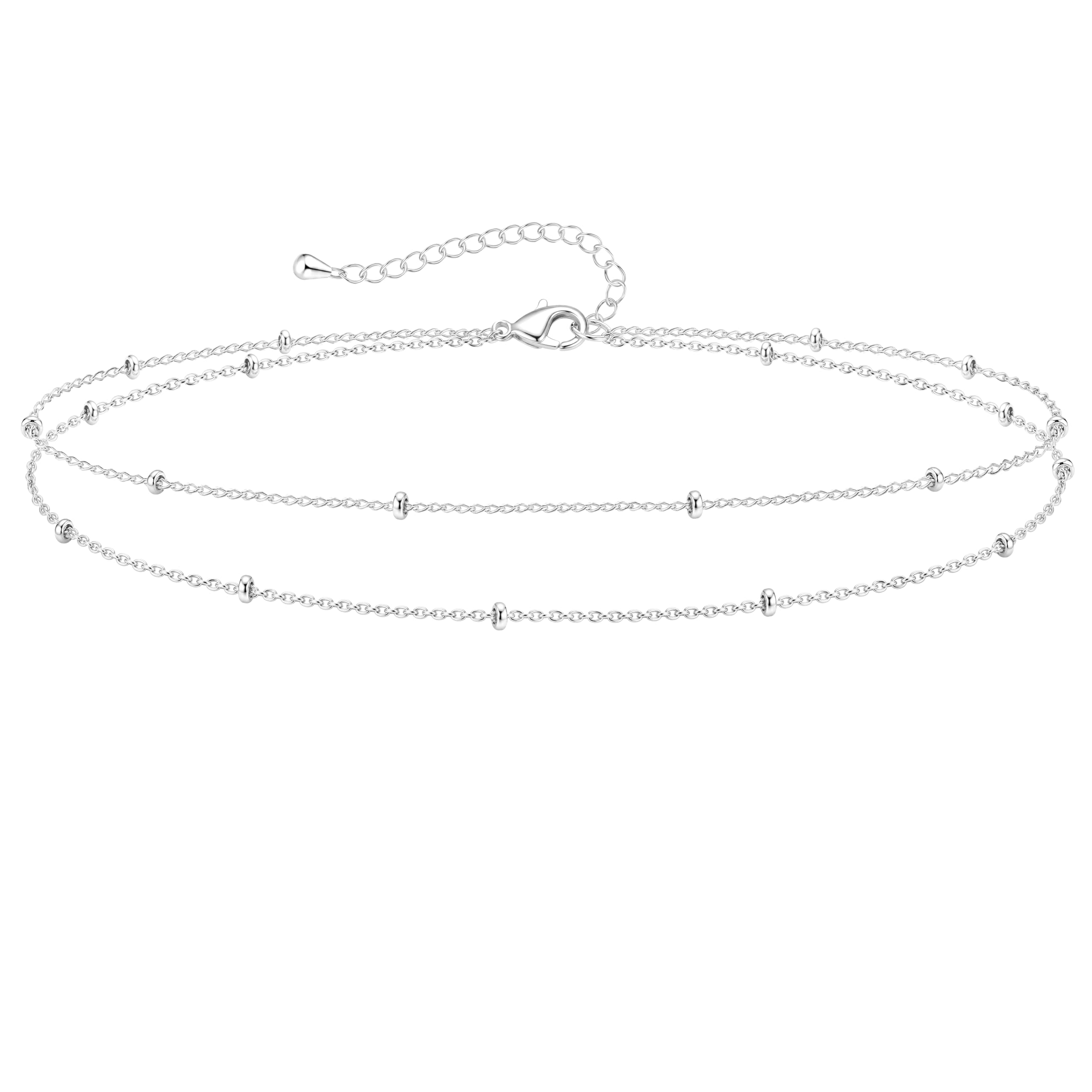 Poxtex Tobilleras de plata de ley para mujer, impermeables, chapadas en plata 925, circonita cúbica y dije de corazón, tobilleras de capa delicada para mujer, modernas, simples, juego de tobilleras de